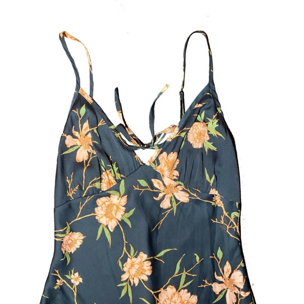 Urban Outfitters Dark Green Midi Slip Dress with Peach Floral Print - Picture 3 of 5